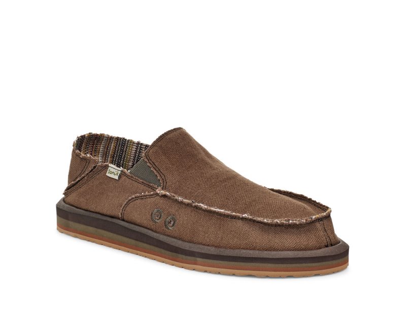 Sanuk Vagabond Soft Top Hemp Collapsible Heel Men's Sidewalk Surfers Brown | Canada 216TCE